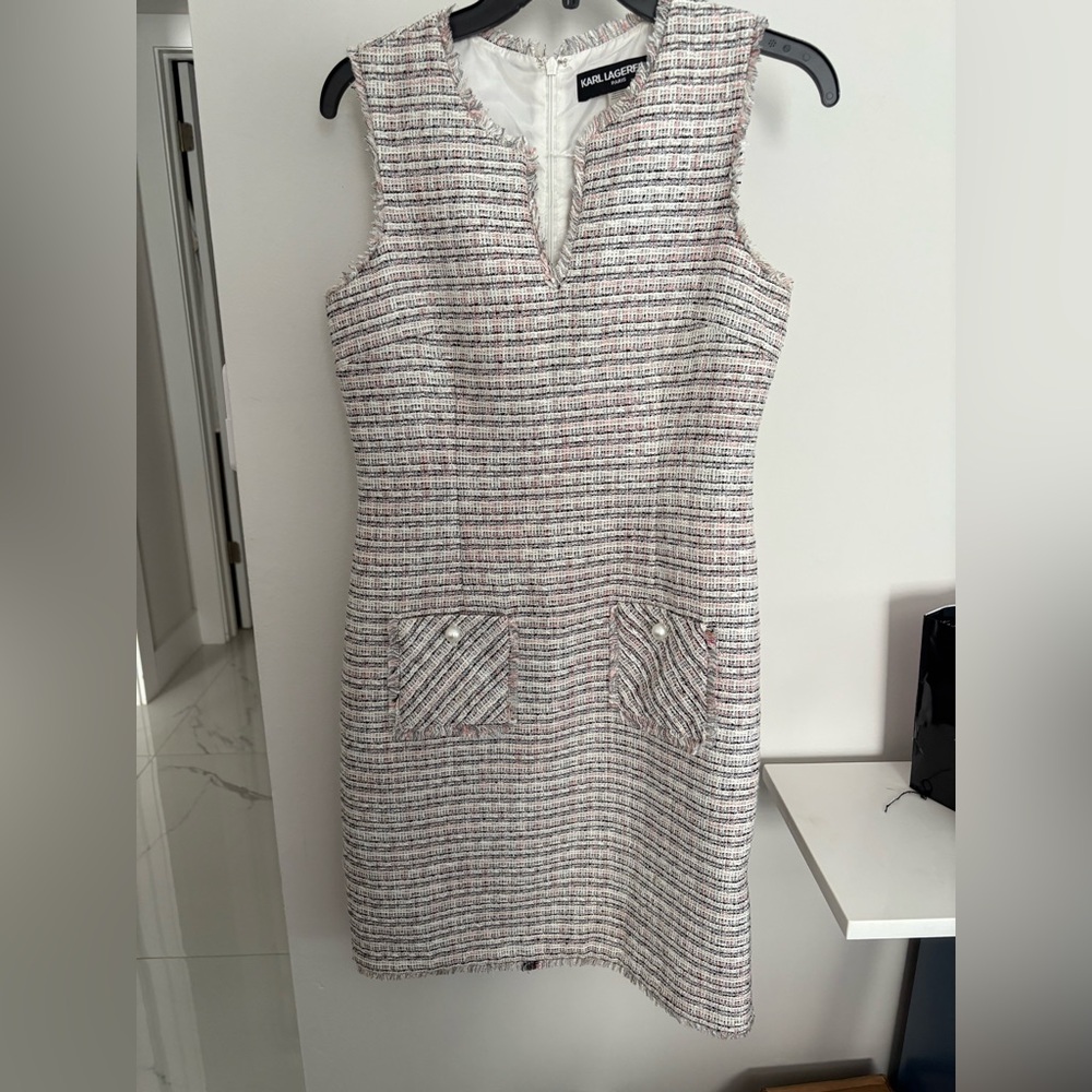 Karl Lagerfeld Tweed  Dress in shimmering, pink, white and Black